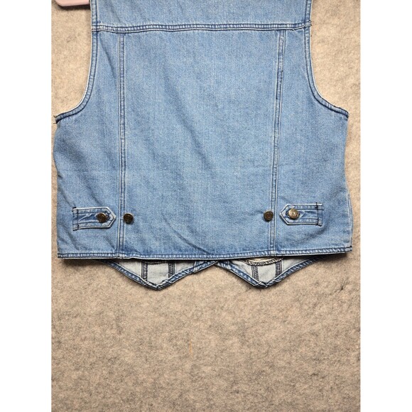 Solutions Original Vintage Denim Vest Pockets Flags Button Up Women's Medium - Picture 11 of 12